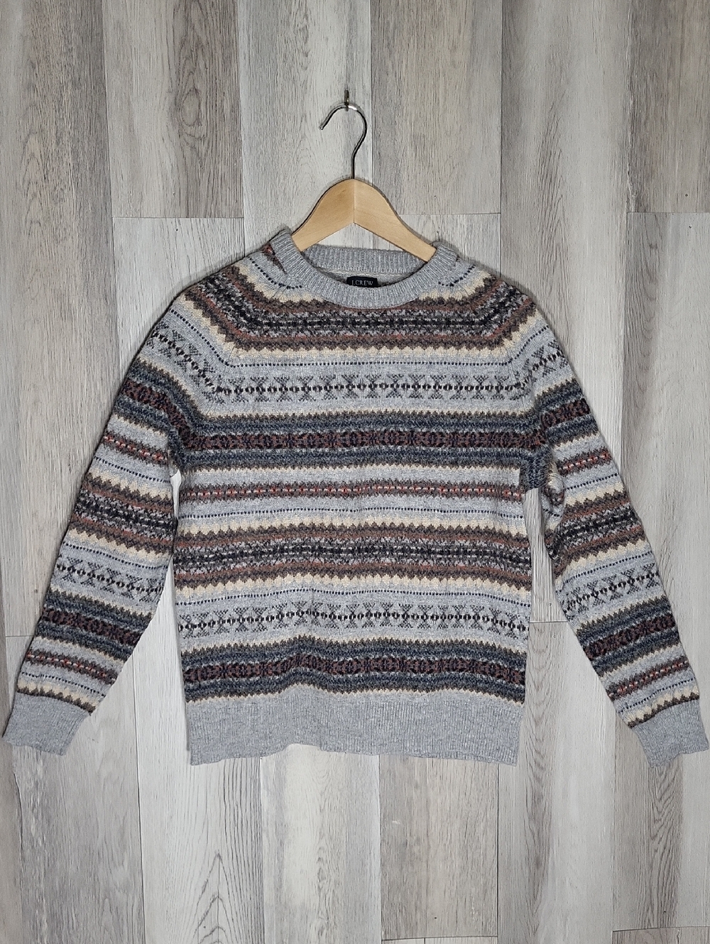 J Crew Fair Isle Sweater Mens‎ Medium Wool Blend Nordic Crewneck Slim Fit 19 P2P